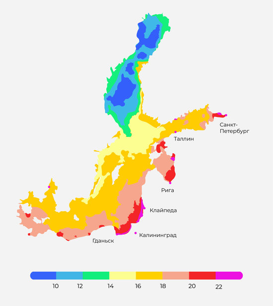 Карта температуры воды в балтийском море