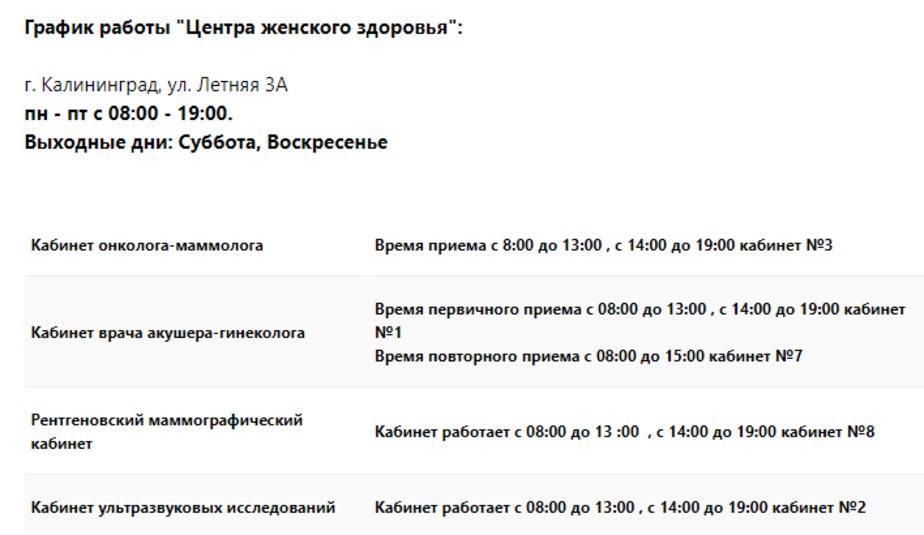 Где в Калининграде и области обследоваться бесплатно на женские виды рака - Новости Калининграда | Изображение: скриншот сайта Где в Калининграде и области обследоваться бесплатно на женские виды рака - Новости Калининграда | Изображение: скриншот сайта