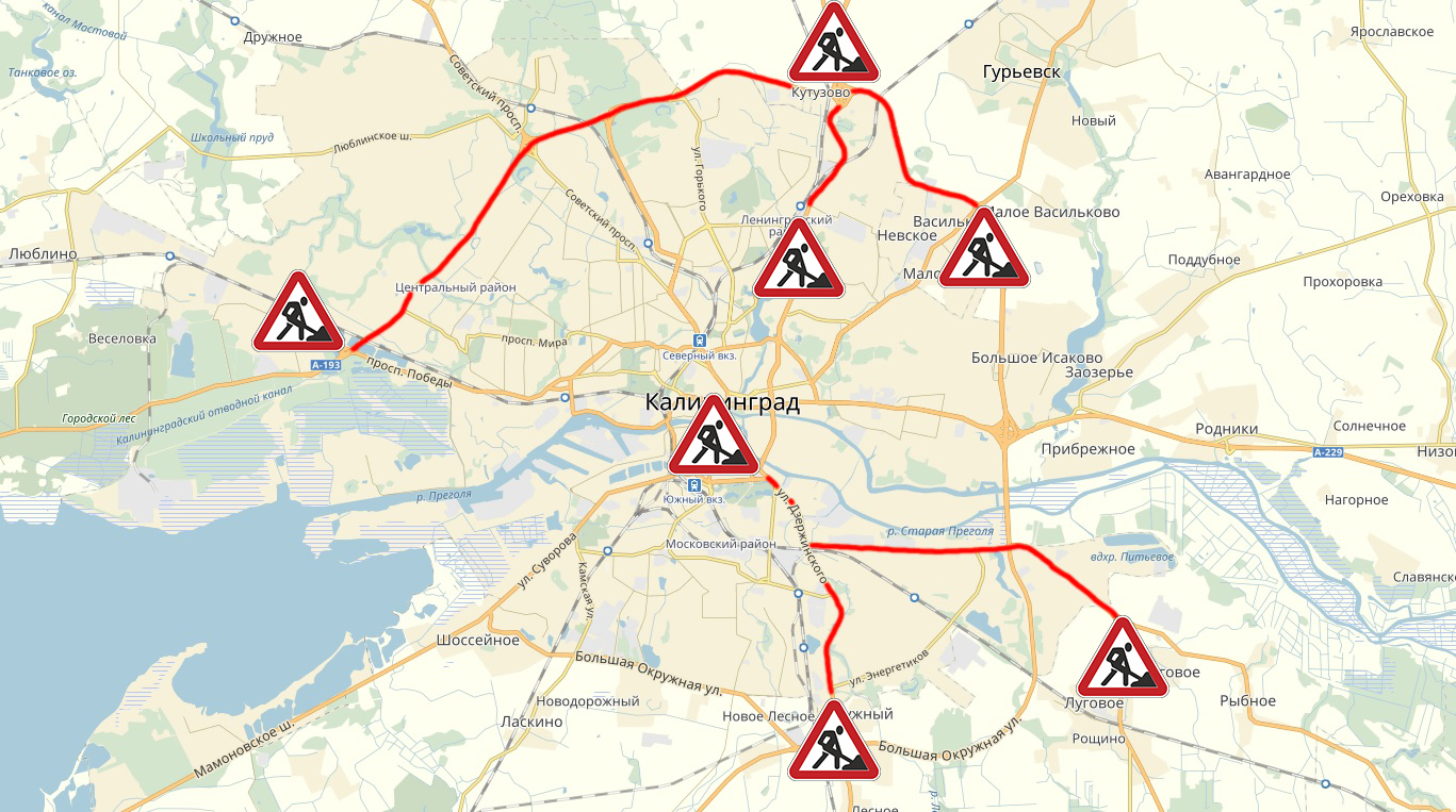 Схема перекрытия движения калининград